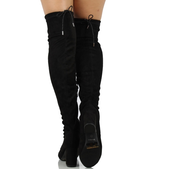 Size10  Black faux suede over the knee back tie he - Picture 5 of 6